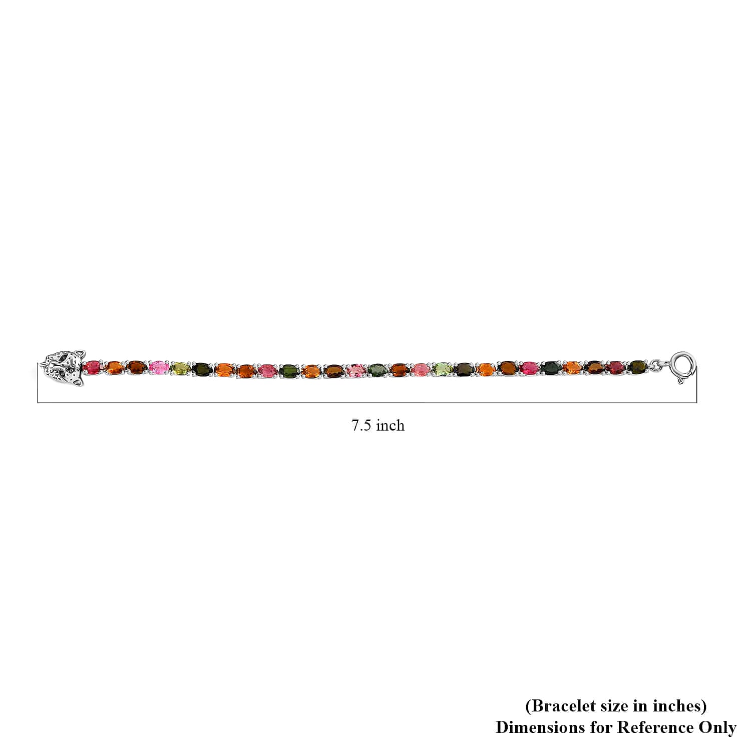 Multi-Tourmaline Tennis Bracelet, Blue Diamond Accent Bracelet, Platinum Over Sterling Silver Bracelet, Panther Clasp Bracelet (7.25 In) 11.90 ctw