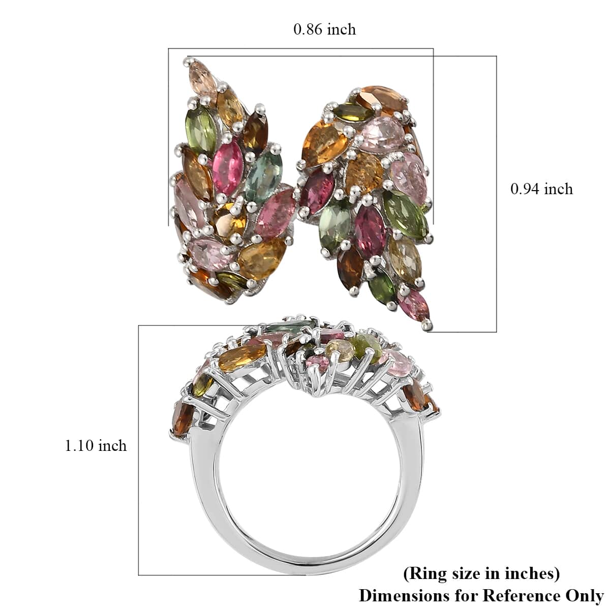 Multi-Tourmaline Angel Wings Bypass Ring in Platinum Over Sterling Silver (Size 7.0) 4.90 ctw image number 5