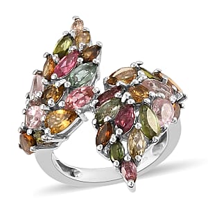 Multi-Tourmaline Angel Wings Bypass Ring in Platinum Over Sterling Silver (Size 8.0) 4.90 ctw
