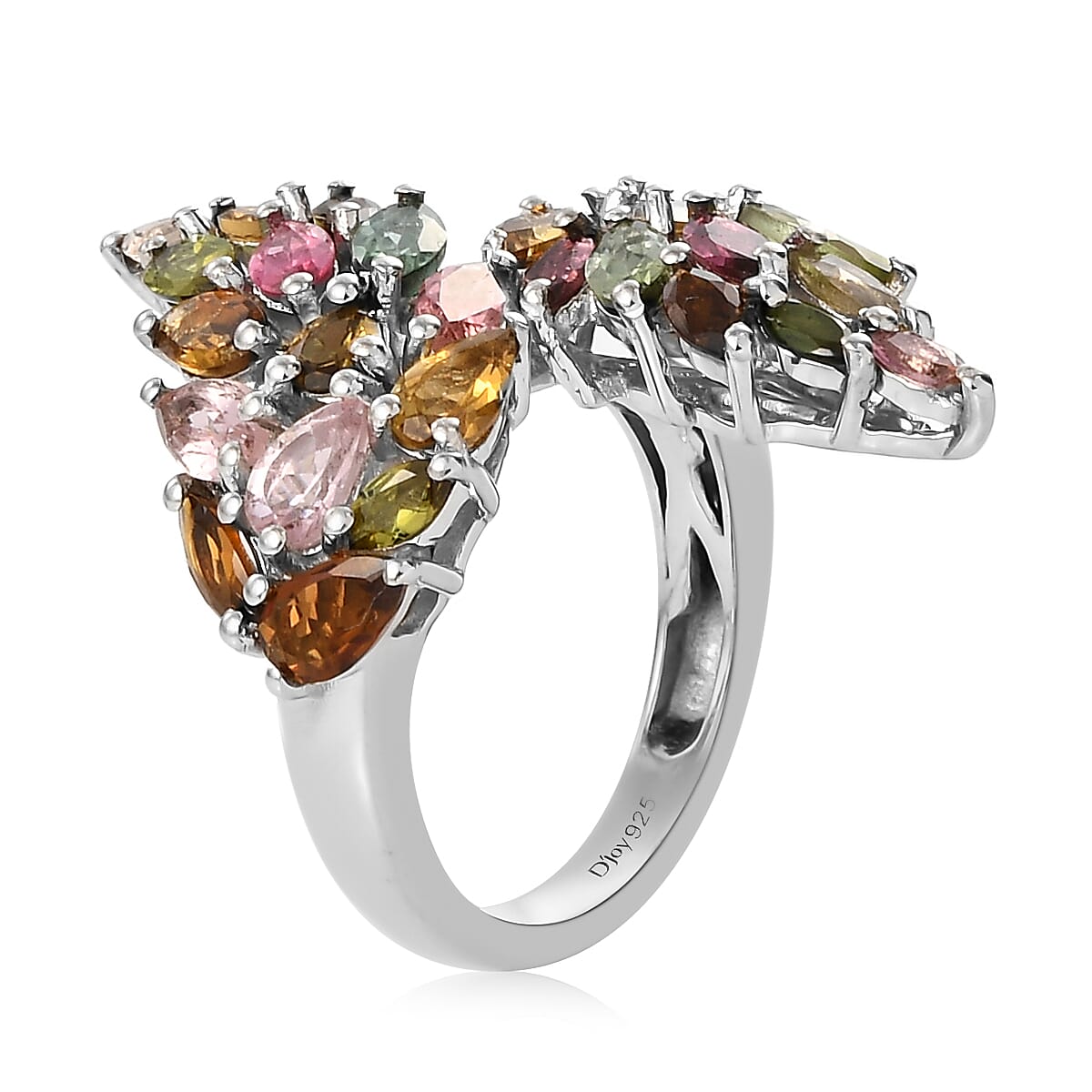 Multi-Tourmaline Angel Wings Bypass Ring in Platinum Over Sterling Silver (Size 8.0) 4.90 ctw image number 3