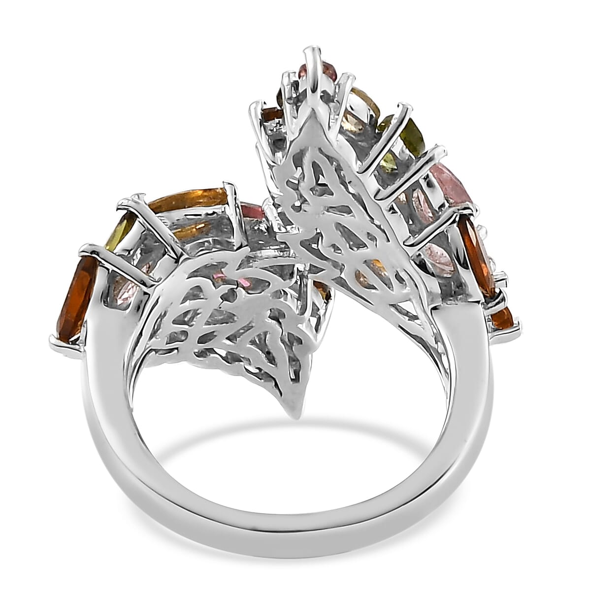 Multi-Tourmaline Angel Wings Bypass Ring in Platinum Over Sterling Silver (Size 8.0) 4.90 ctw image number 4