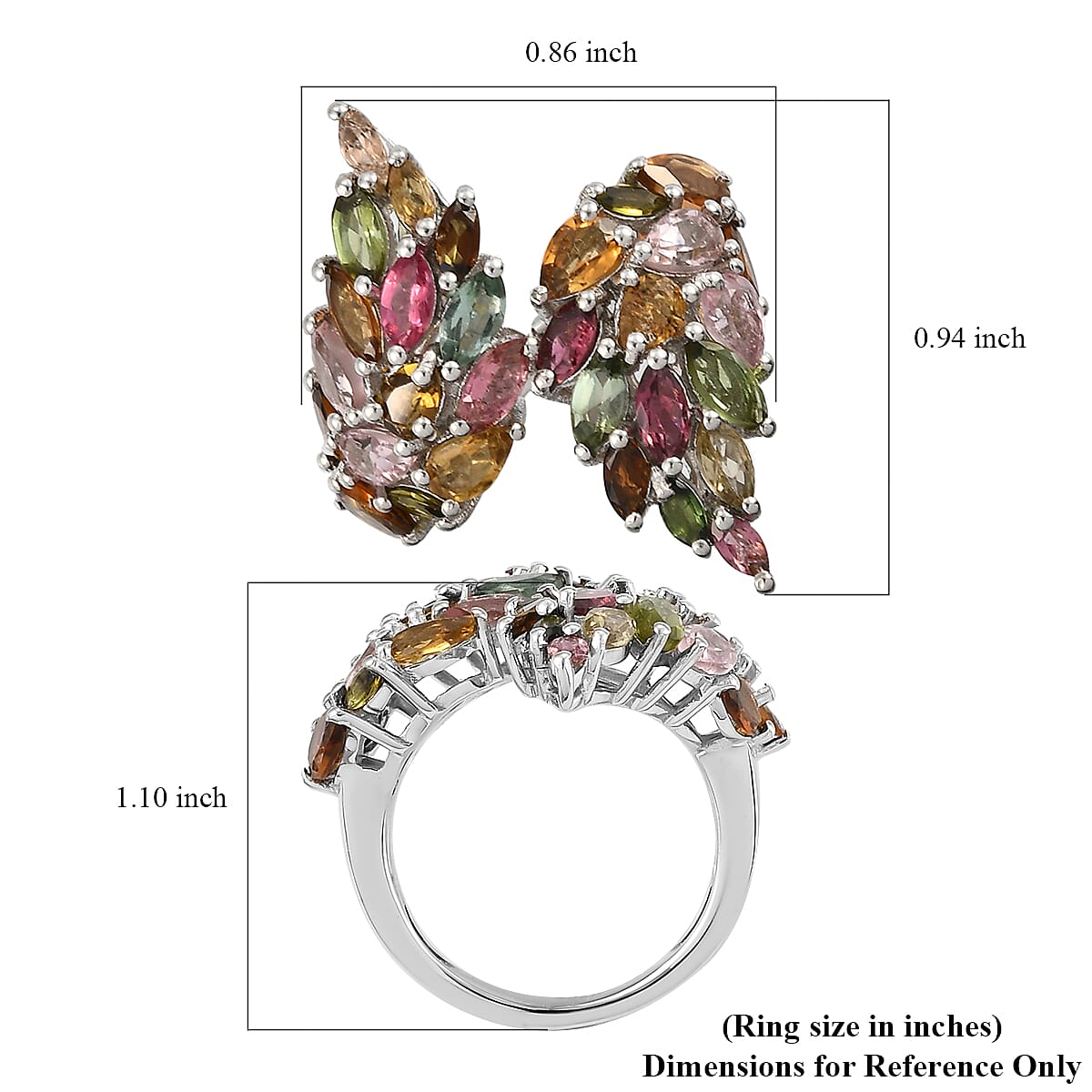 Multi-Tourmaline Angel Wings Bypass Ring in Platinum Over Sterling Silver (Size 8.0) 4.90 ctw image number 5