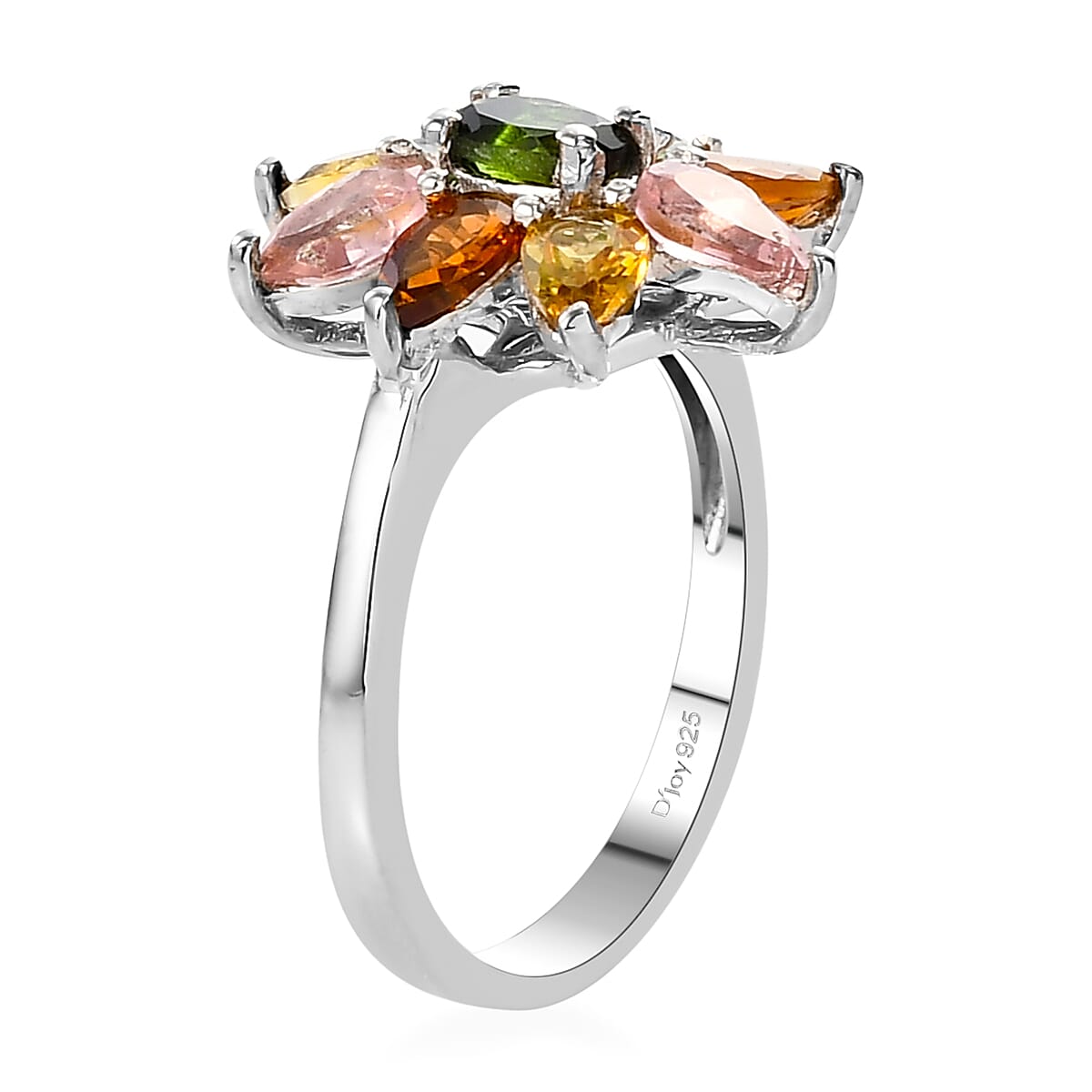 Multi-Tourmaline Floral Ring in Platinum Over Sterling Silver (Size 10.0) 1.85 ctw