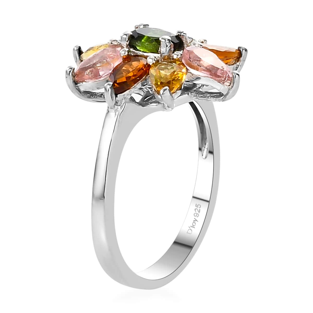 Multi-Tourmaline Floral Ring in Platinum Over Sterling Silver 1.85 ctw image number 3