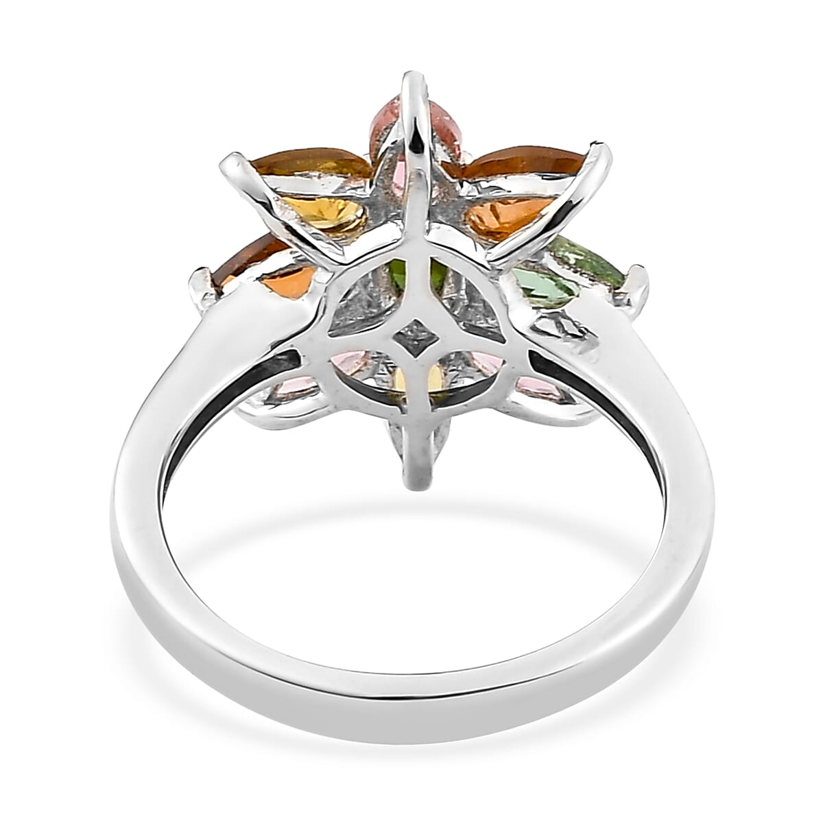 Multi-Tourmaline Floral Ring in Platinum Over Sterling Silver (Size 10.0) 1.85 ctw