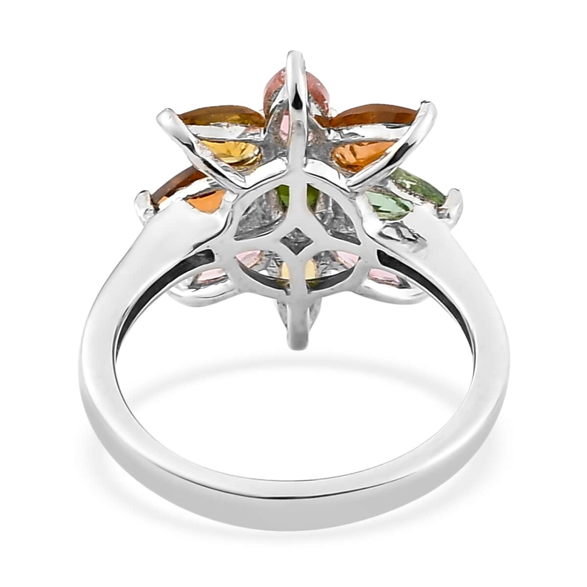 Multi-Tourmaline Floral Ring in Platinum Over Sterling Silver (Size 10.0) 1.85 ctw image number 4
