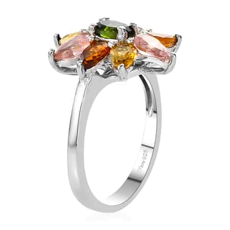 Multi-Tourmaline Floral Ring in Platinum Over Sterling Silver 1.85 ctw (Size 8.0) image number 3