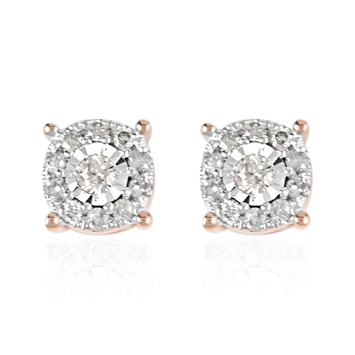 NY Closeout 10K Rose and White Gold G-H I2-I3 Diamond Stud Earrings 0.25 ctw image number 0