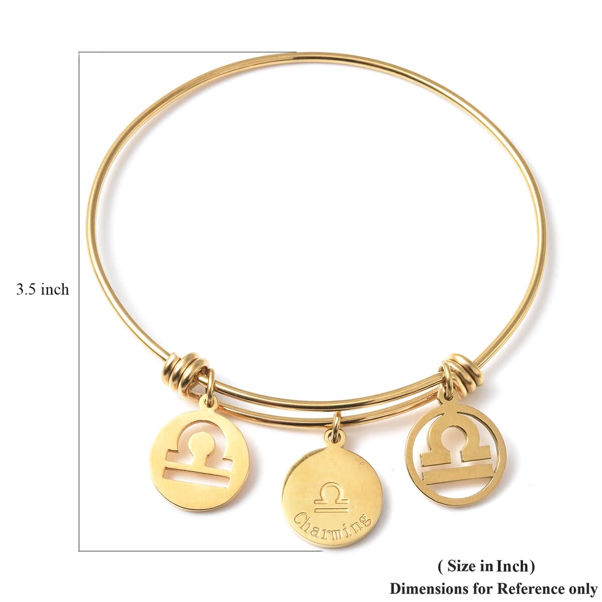 Libra Zodiac Bangle Bracelet Gift Set in ION Plated Yellow Gold Stainless Steel (6-9 in) image number 6