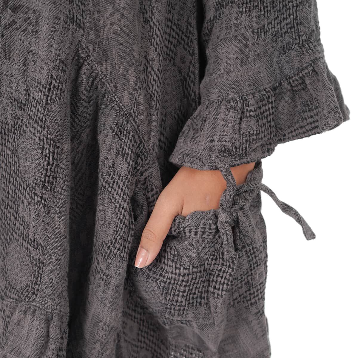 Passage Gray 100% Cotton Double Layer Jacquard Ruffle Hem Top - L/XL image number 4
