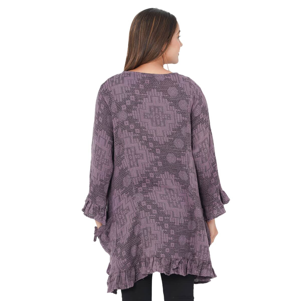 Passage Light Purple 100% Cotton Double Layer Jacquard Ruffle Hem Top - L/XL image number 1