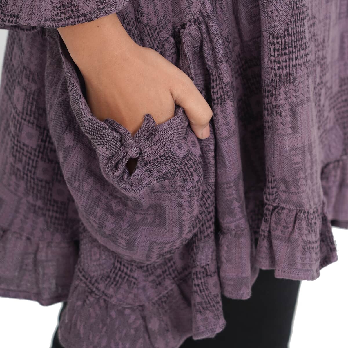 Passage Light Purple 100% Cotton Double Layer Jacquard Ruffle Hem Top - L/XL image number 4