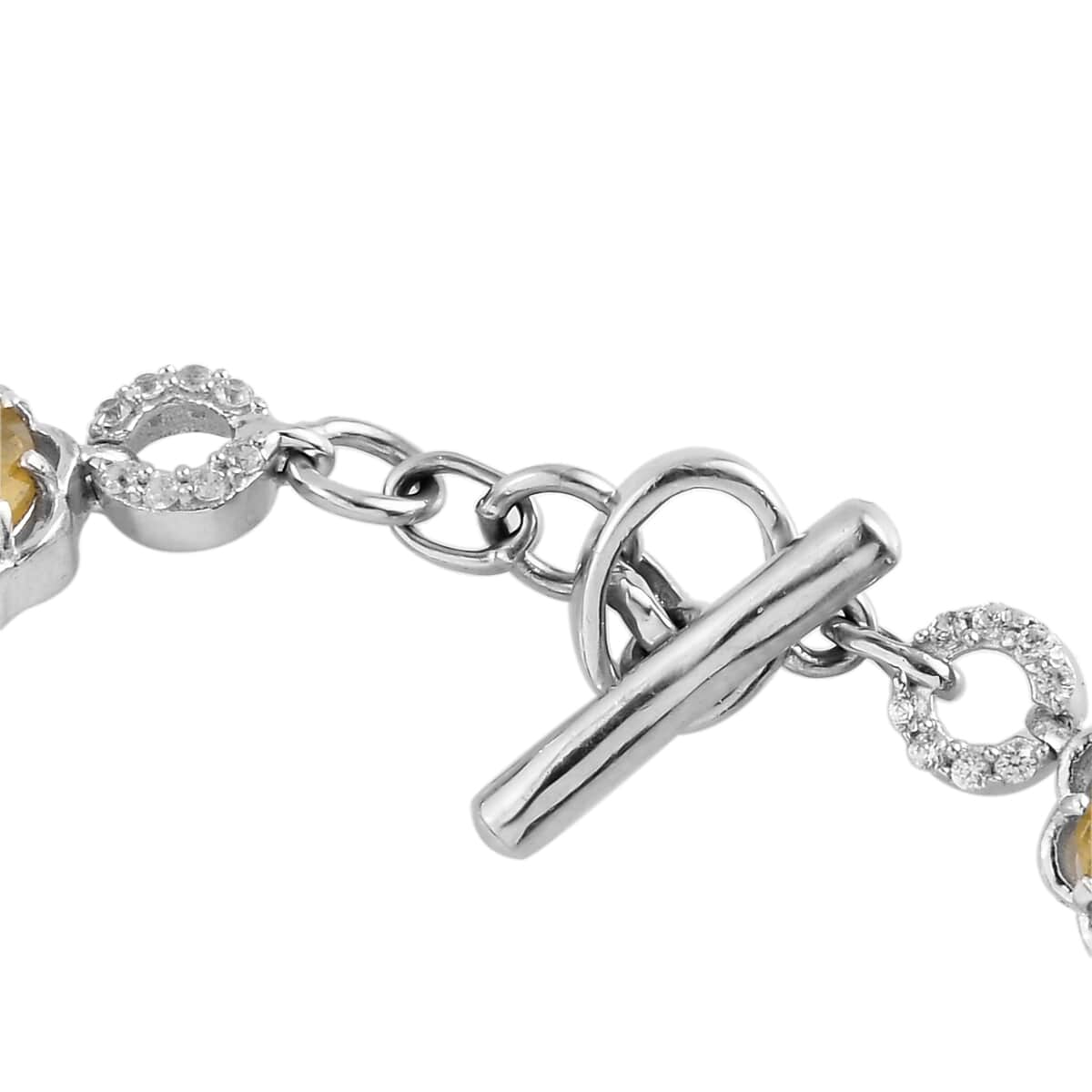 Fissure Filled Yellow Sapphire and Natural White Zircon Floral Station Bracelet in Platinum Over Sterling Silver (7.25 In) 9.85 Grams 14.35 ctw image number 3