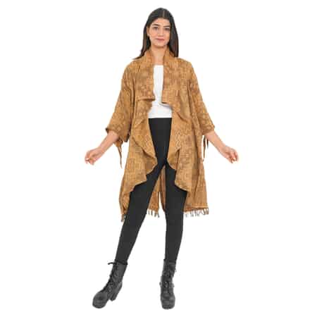 PASSAGE Gold 100% Cotton Double Layer Jacquard Waterfall Front Cardigan - (One size Plus) (35"x29") image number 0