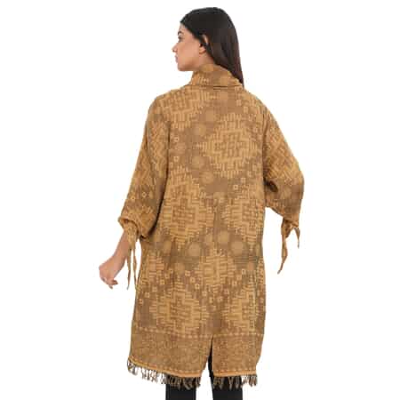 PASSAGE Gold 100% Cotton Double Layer Jacquard Waterfall Front Cardigan - (One size Plus) (35"x29") image number 1