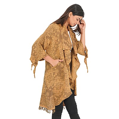 Passage Gold 100% Cotton Double Layer Jacquard Front Waterfall Cardigan - One size Missy, Cotton Cardigan, Women Cardigan, Maxi Cardigan, Summer Cardigan