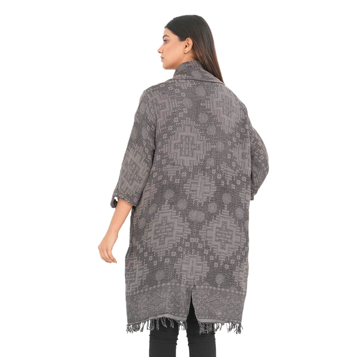 Passage Gray 100% Cotton Double Layer Jacquard Front Waterfall Cardigan - One size Missy, Cotton Cardigan, Women Cardigan, Maxi Cardigan, Summer Cardigan image number 1