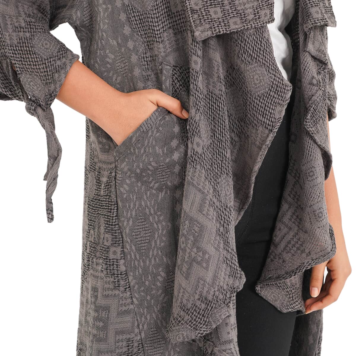 Passage Gray 100% Cotton Double Layer Jacquard Front Waterfall Cardigan - One size Missy, Cotton Cardigan, Women Cardigan, Maxi Cardigan, Summer Cardigan image number 4