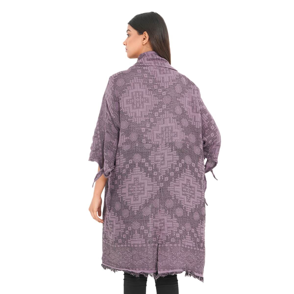 Passage Light Purple 100% Cotton Double Layer Jacquard Front Waterfall Cardigan - One size Missy , Cotton Cardigan , Women Cardigan , Maxi Cardigan , Summer Cardigan image number 1