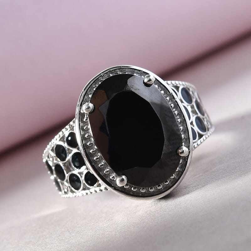 Elite Shungite 3.80 ctw Ring in Platinum Over Sterling Silver (Size 5.5)