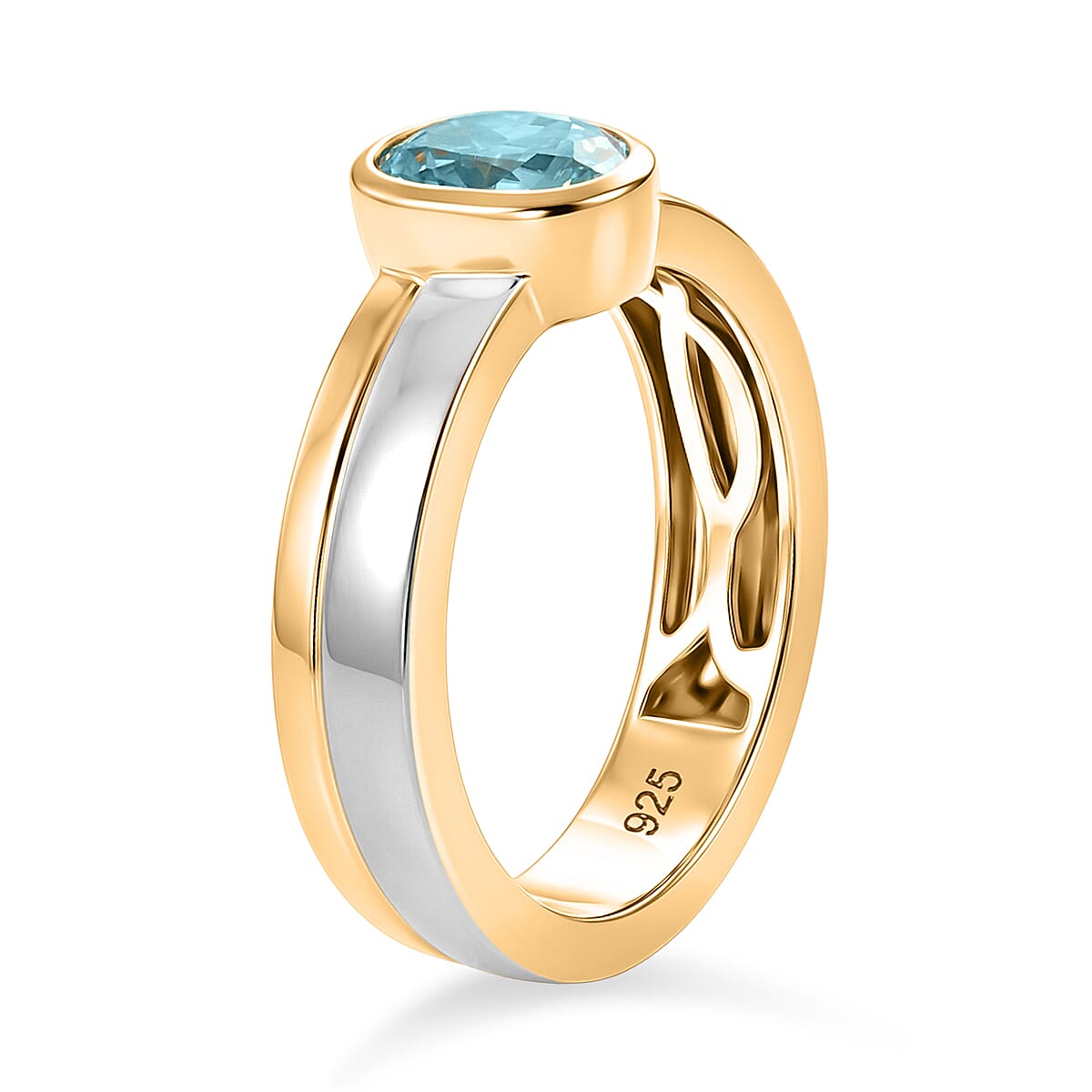 Cambodian Blue Zircon 1.20 ctw Ring in Platinum and 14K Yellow Gold Over Sterling Silver (Size 11.5)