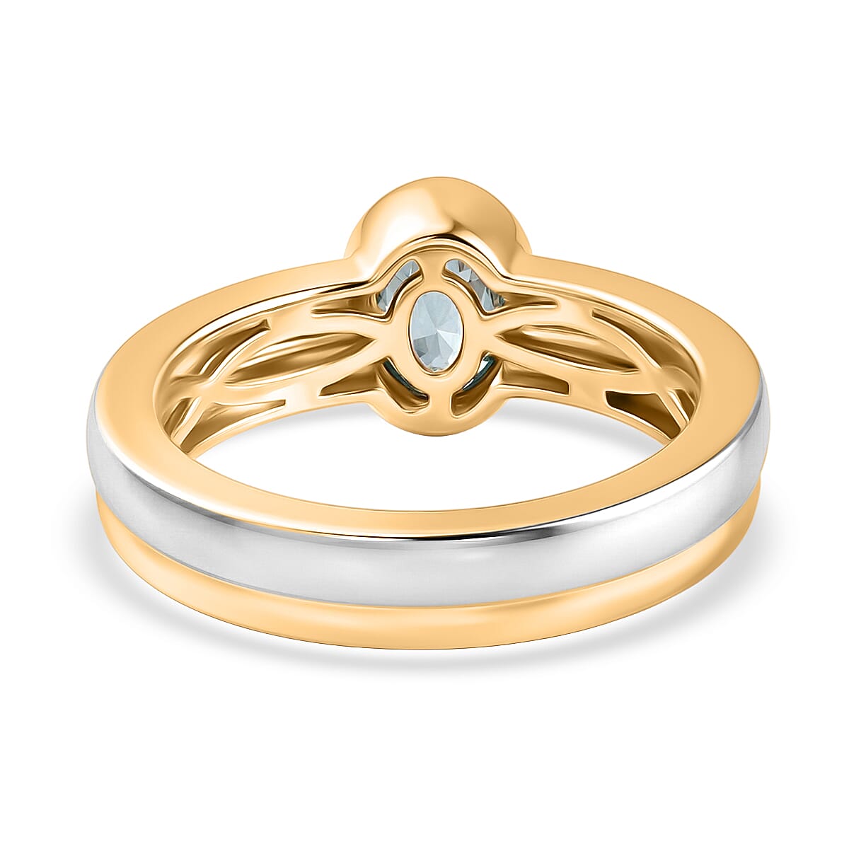 Cambodian Blue Zircon 1.20 ctw Ring in Platinum and 14K Yellow Gold Over Sterling Silver (Size 11.5)