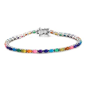 Multi Welo Opal Tennis Bracelet in Platinum Over Sterling Silver (8.00 In) 10.10 Grams 6.25 ctw