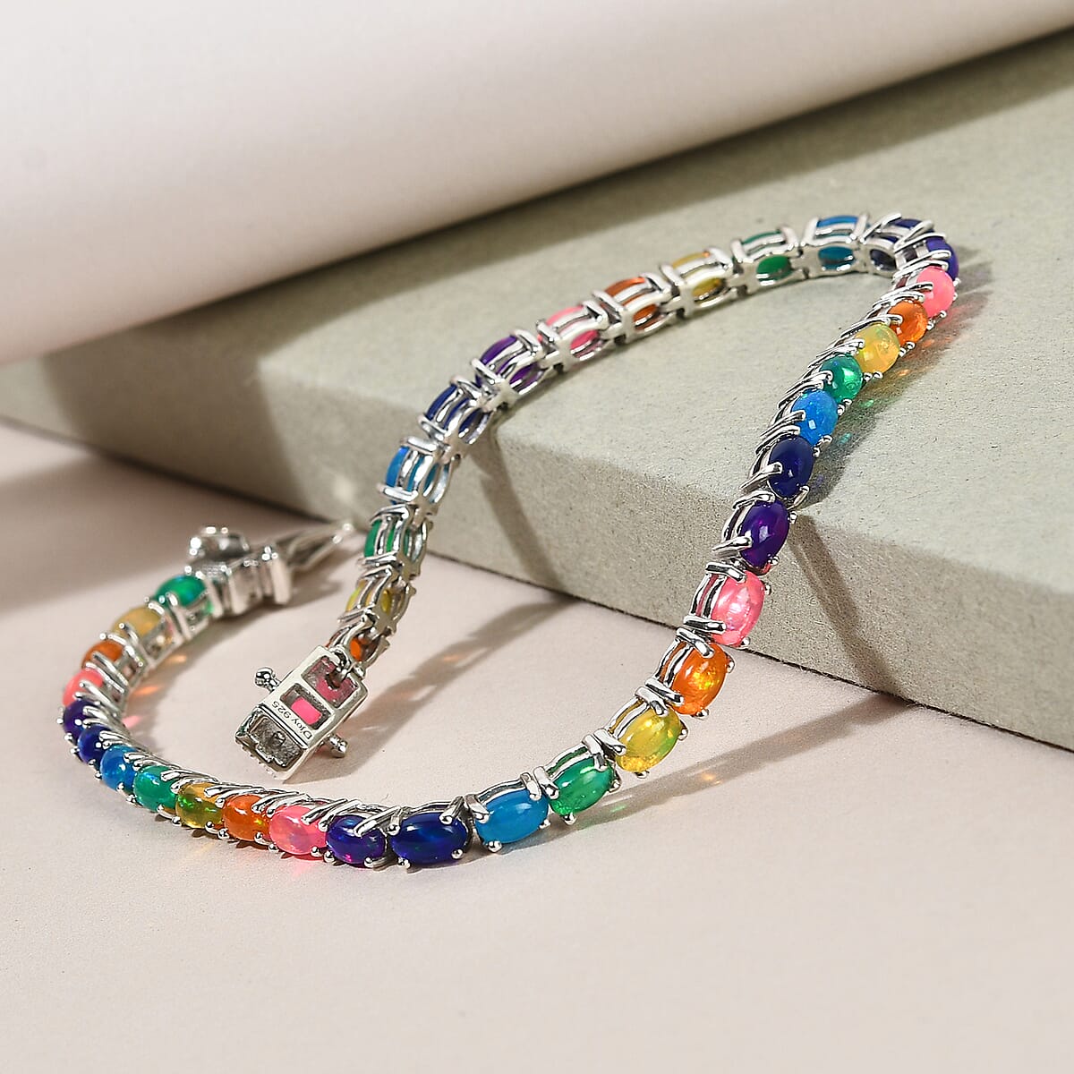 Multi Welo Opal Tennis Bracelet in Platinum Over Sterling Silver (8.00 In) 10.10 Grams 6.25 ctw image number 1