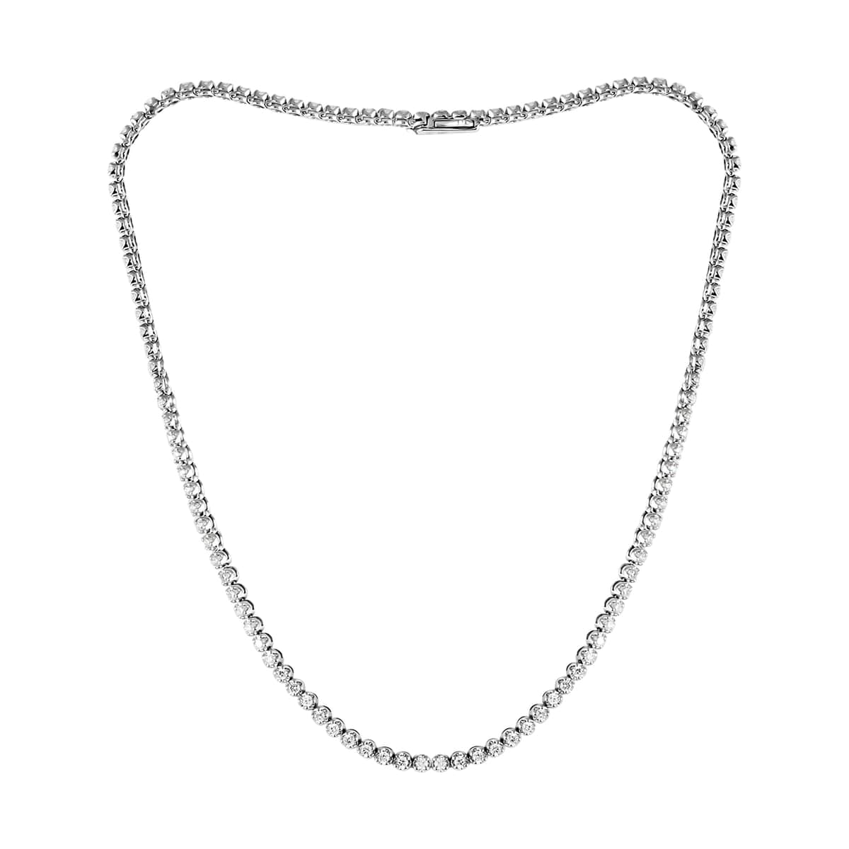 NY Closeout 14K White Gold F-G VS Diamond Straight Eternity Necklace 16 Inches 27.80 Grams 6.95 ctw image number 2