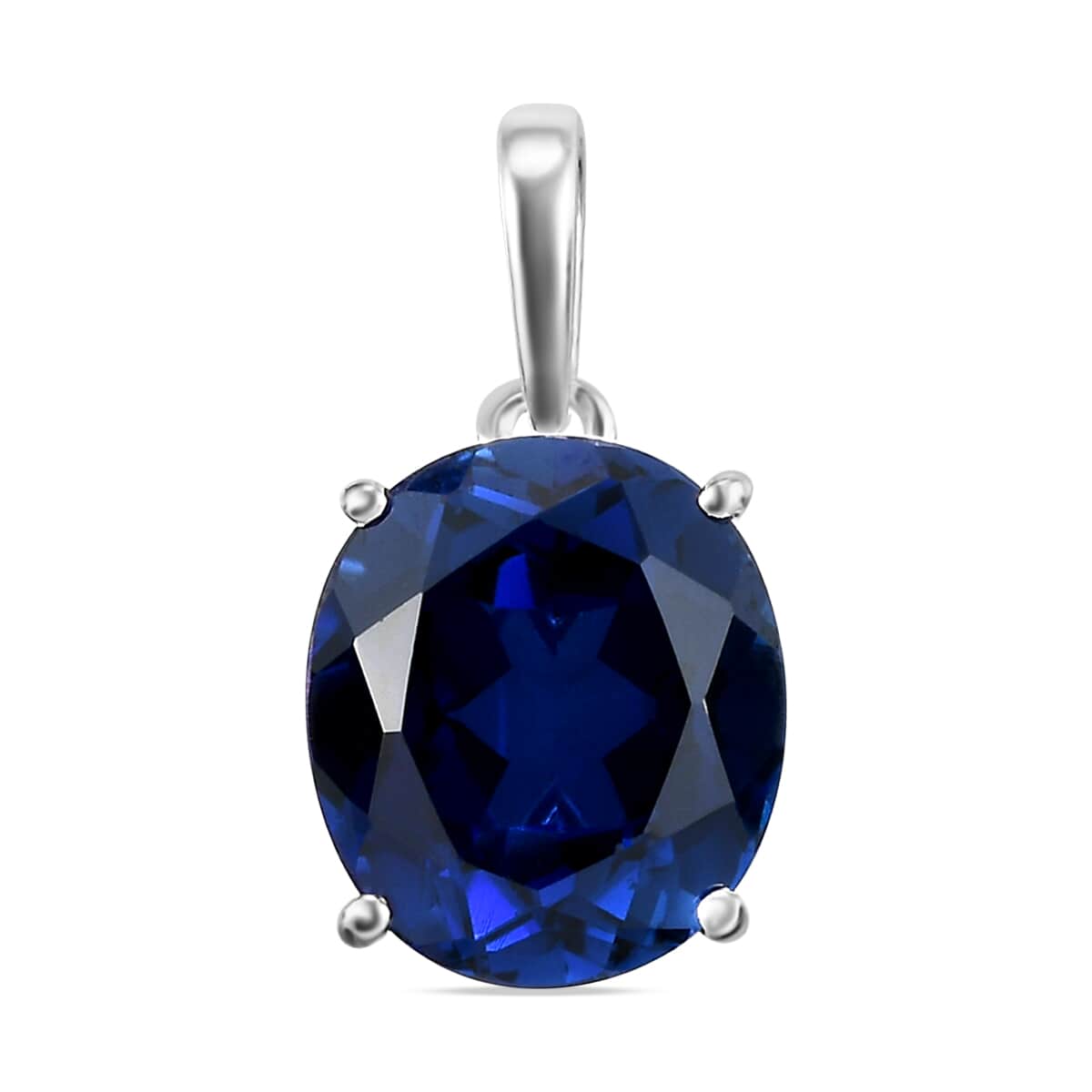 Lab Created Blue Sapphire Solitaire Pendant in Sterling Silver 6.40 ctw image number 0