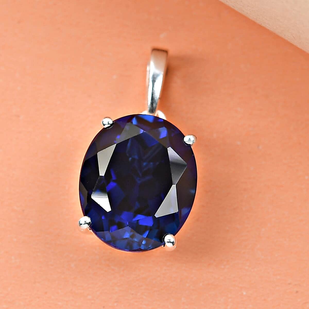 Lab Created Blue Sapphire Solitaire Pendant in Sterling Silver 6.40 ctw image number 1