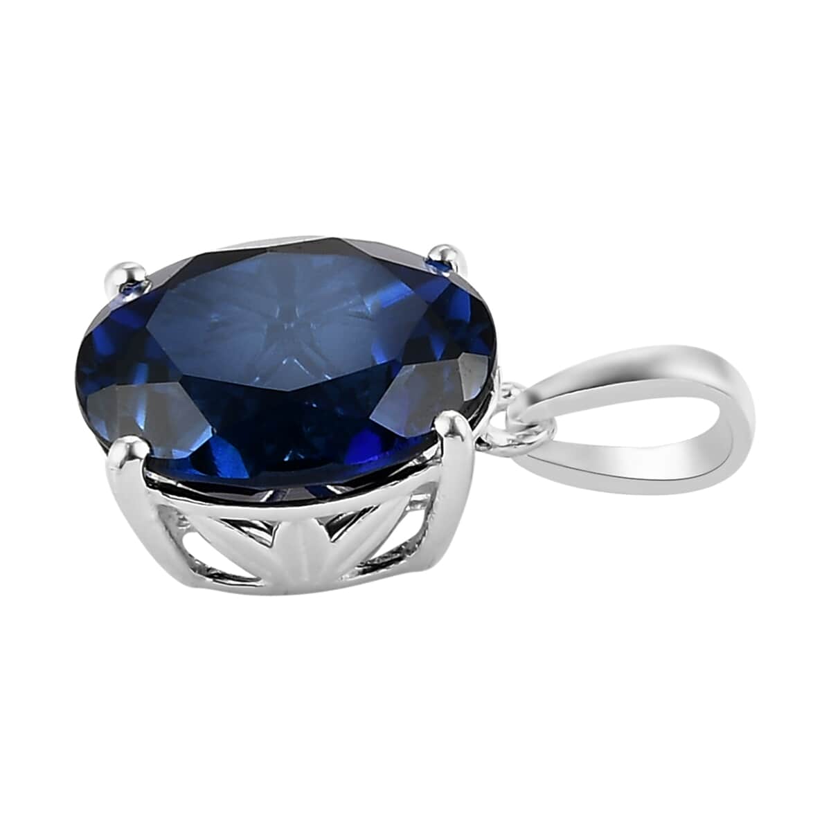 Lab Created Blue Sapphire Solitaire Pendant in Sterling Silver 6.40 ctw image number 2