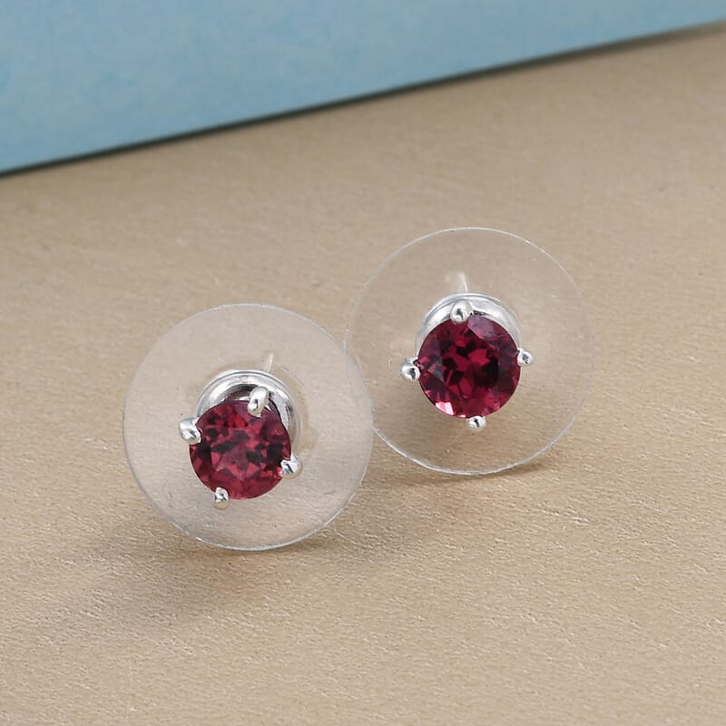 D'Joy Tanzanian Wine Garnet 1.25 ctw Solitaire Stud Earrings in Sterling Silver 