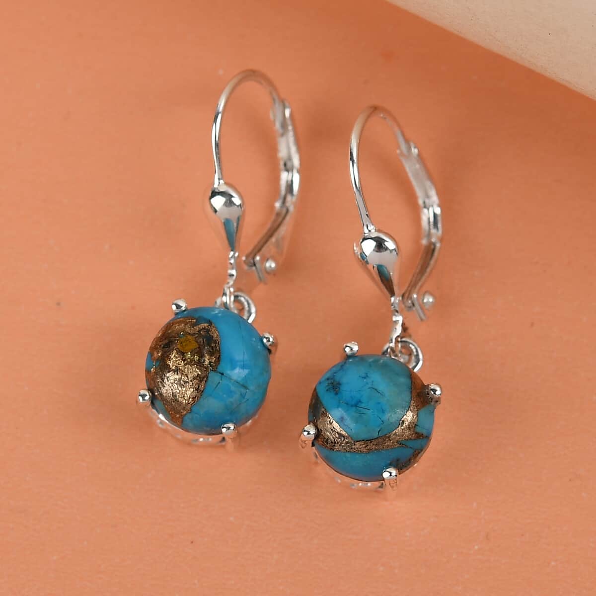 Matrix Chestnut Brine Turquoise Lever Back Earrings in Sterling Silver 4.25 ctw image number 1