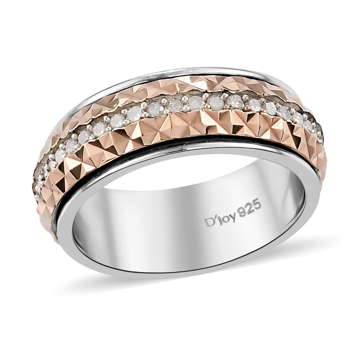 Diamond, Diamond-Cut Spinner Band Ring in Vermeil Rose Gold and Platinum Over Sterling Silver (Size 8.0) 0.50 ctw image number 0