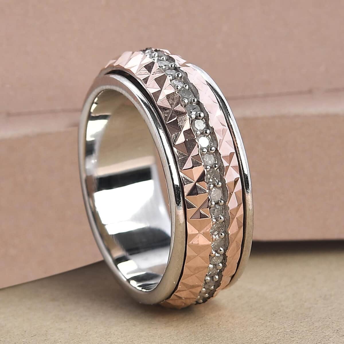 Diamond, Diamond-Cut Spinner Band Ring in Vermeil Rose Gold and Platinum Over Sterling Silver (Size 8.0) 0.50 ctw image number 1