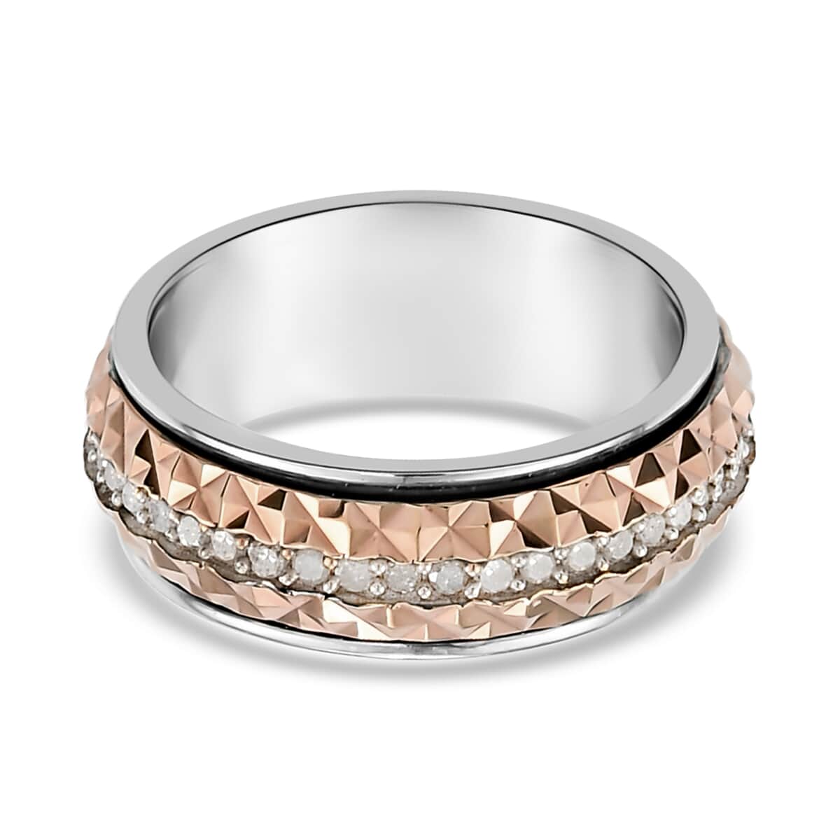 Diamond, Diamond-Cut Spinner Band Ring in Vermeil Rose Gold and Platinum Over Sterling Silver (Size 8.0) 0.50 ctw image number 4