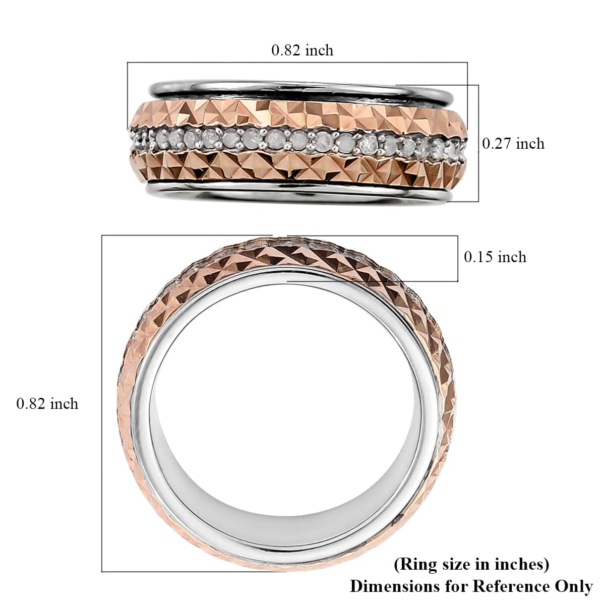 Diamond, Diamond-Cut Spinner Band Ring in Vermeil Rose Gold and Platinum Over Sterling Silver (Size 8.0) 0.50 ctw image number 5