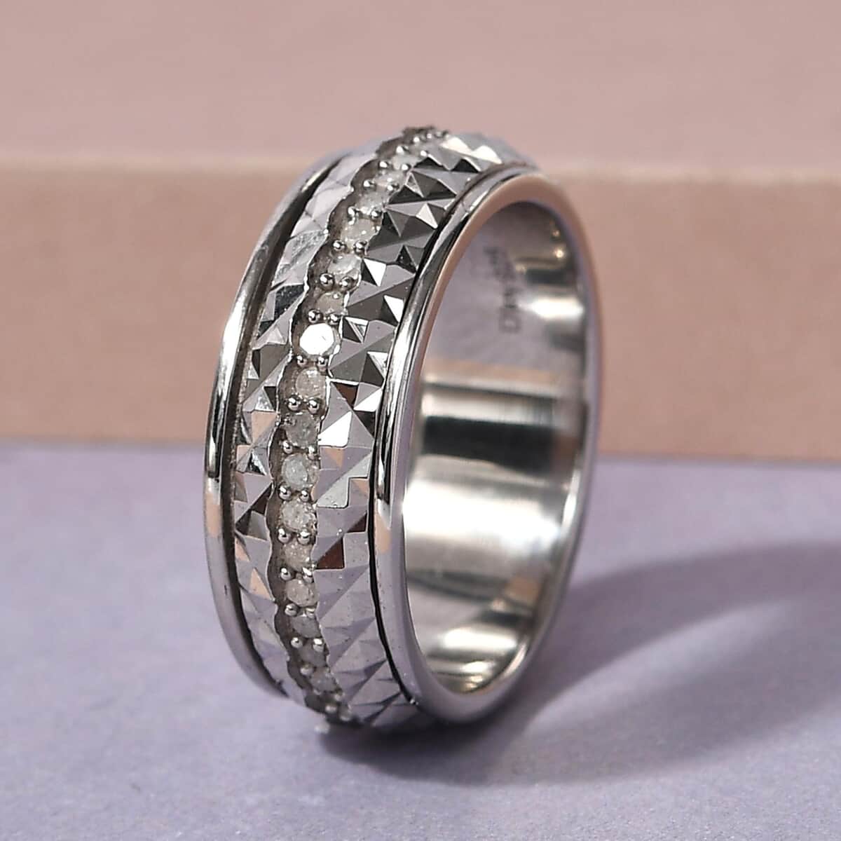 Diamond, Diamond-Cut Spinner Band Ring in Vermeil Rose Gold & Platinum Over Sterling Silver (Size 8.0) 0.50 ctw image number 1