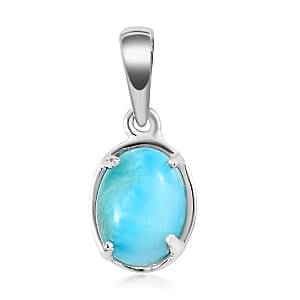Larimar Solitaire Pendant in Sterling Silver 1.35 ctw
