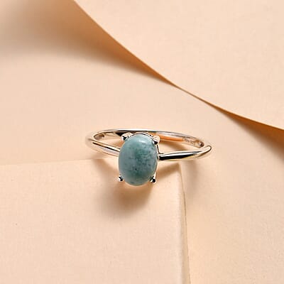 Larimar Solitaire Ring in Sterling Silver (Size 7.0) 1.10 ctw