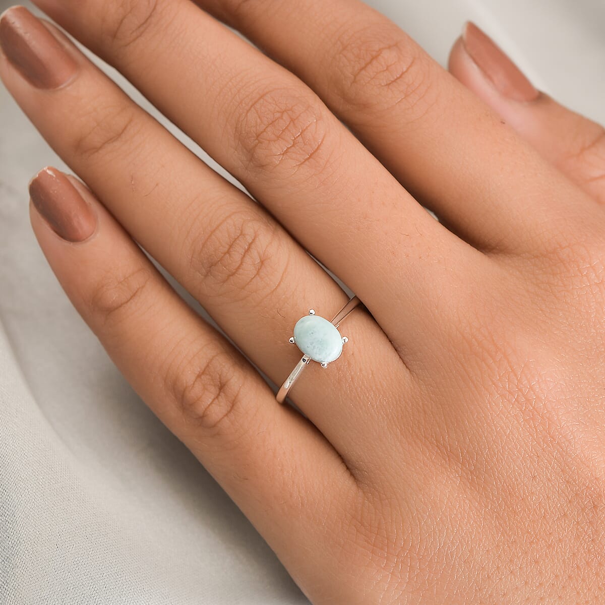 Larimar Solitaire Ring in Sterling Silver (Size 9.0) 1.10 ctw image number 2