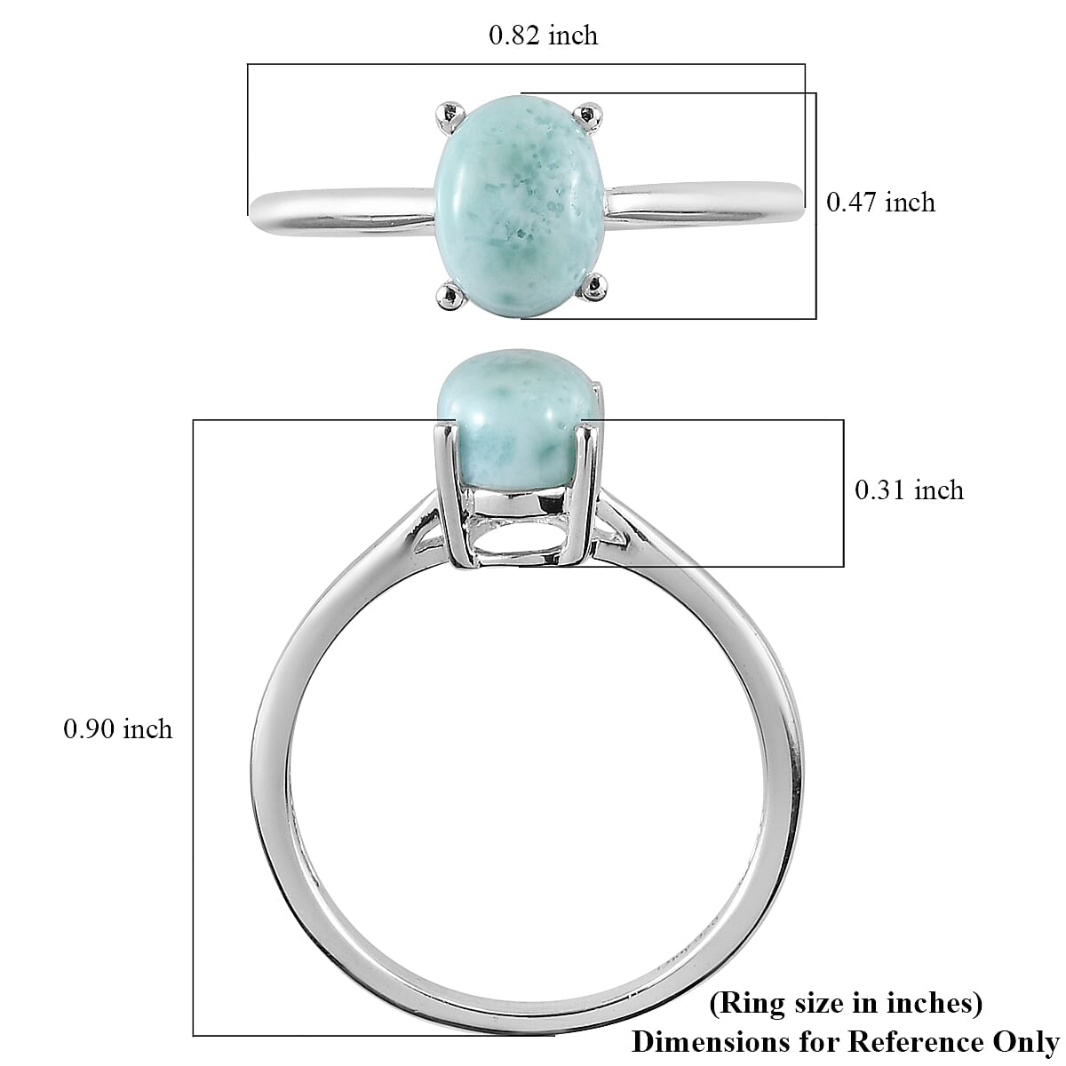 Larimar Solitaire Ring in Sterling Silver (Size 9.0) 1.10 ctw image number 5