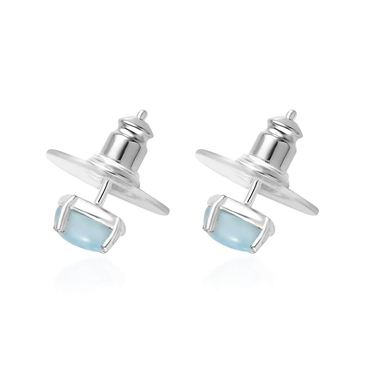 Larimar Earrings in Sterling Silver, Larimar Solitaire Earrings, Silver Solitaire Studs 1.01 ctw image number 3