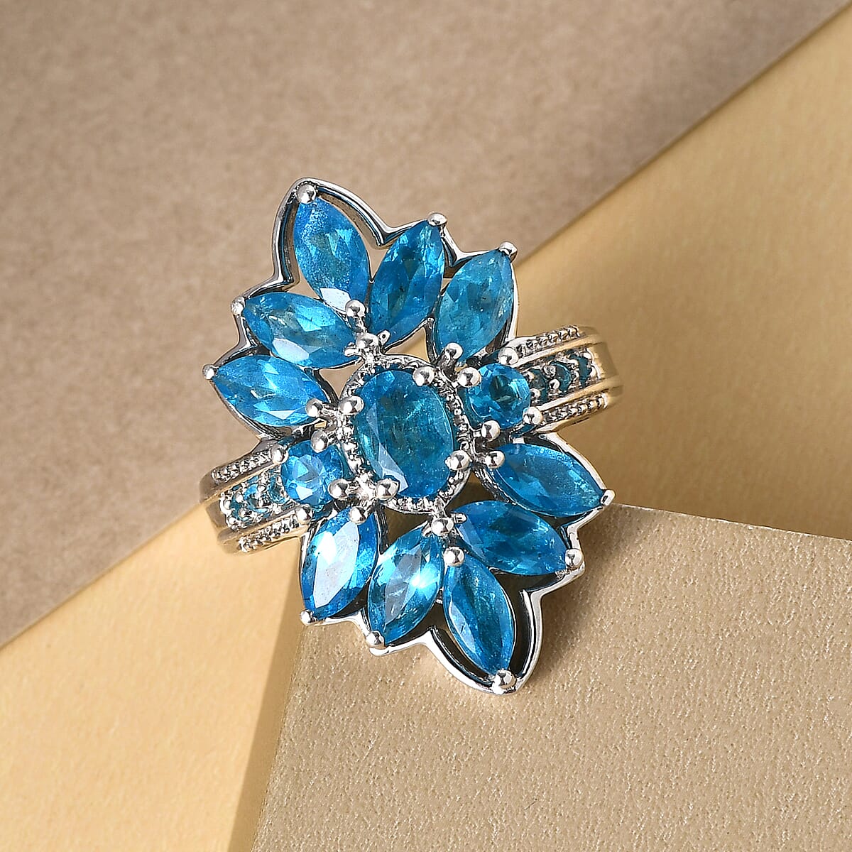 Malgache Neon Apatite Floral Ring in Platinum Over Sterling Silver (Size 6.0) 3.25 ctw image number 1