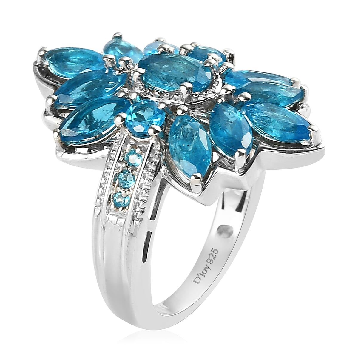 Malgache Neon Apatite Floral Ring in Platinum Over Sterling Silver (Size 6.0) 3.25 ctw image number 3