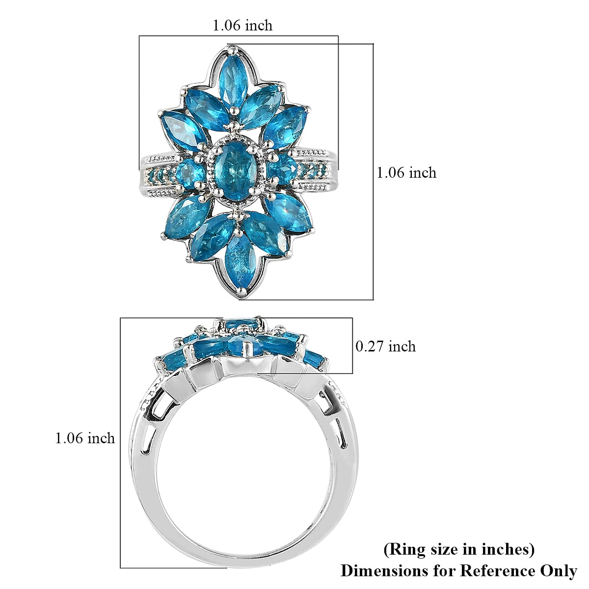Malgache Neon Apatite Floral Ring in Platinum Over Sterling Silver (Size 6.0) 3.25 ctw image number 5