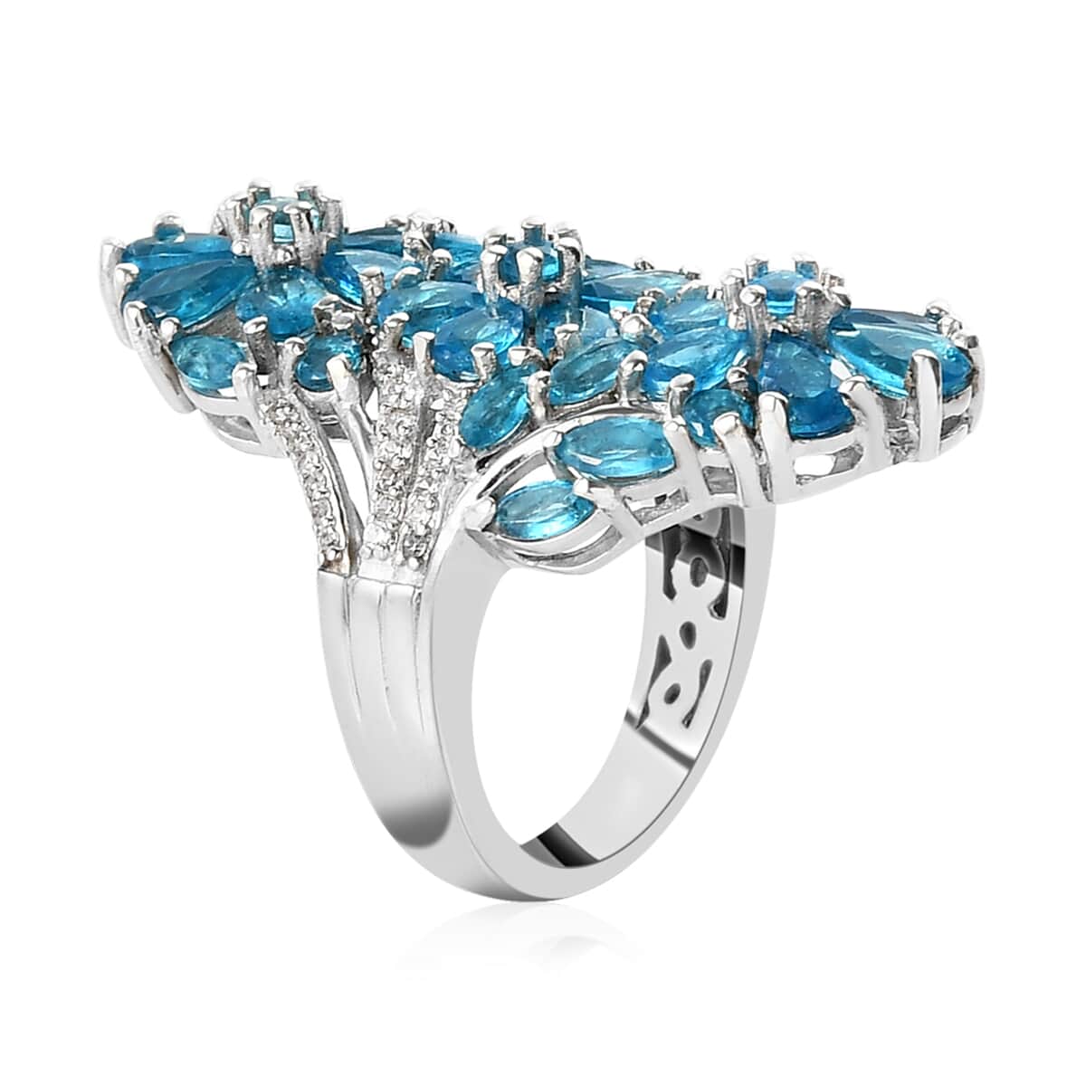 Malgache Neon Apatite and Natural White Zircon Floral Ring in Platinum Over Sterling Silver (Size 5.0) 7.50 Grams 4.30 ctw image number 3