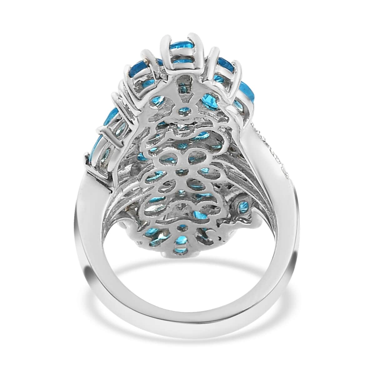 Malgache Neon Apatite and Natural White Zircon Floral Ring in Platinum Over Sterling Silver (Size 5.0) 7.50 Grams 4.30 ctw image number 4
