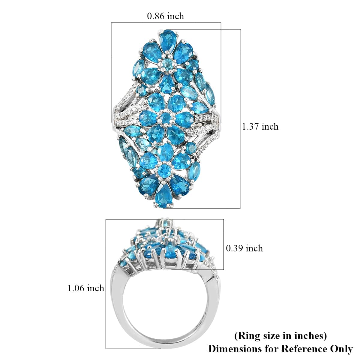 Malgache Neon Apatite and Natural White Zircon Floral Ring in Platinum Over Sterling Silver (Size 5.0) 7.50 Grams 4.30 ctw image number 5
